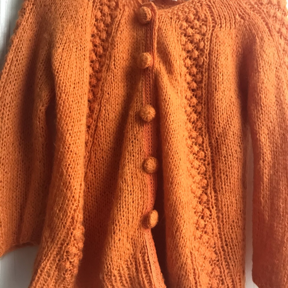 Orange mohair knit cardigan